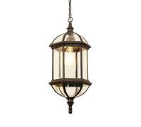 BLOOHK Lampada a sospensione vintage da esterno, lampada a sospensione con struttura in metallo nero in stile fattoria industriale con pannelli in vetro trasparente, lampada da soffitto esterna imperm