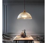BLOOHK Lampada a sospensione vintage in vetro rigato, lampada a sospensione industriale a cupola scanalata con finitura in ottone, lampada da soffitto moderna di metà secolo per isola cucina, sala da