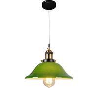 BLOOHK Lampada a sospensione vintage in vetro verde, lampada a sospensione con paralume a campana in stile industriale, lampada da soffitto retrò con tavolo da biliardo e cavo regolabile per isola cuc
