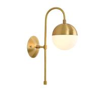 BLOOHK Lampada da parete moderna a forma di globo metà secolo, lampada dorata lusso con paralume rotondo in vetro lattimo, minimalista for comodino camera letto, soggiorno, corridoio