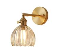 BLOOHK Lampada da Parete Vintage Giapponese, Tutto in Rame, Vetro Trasparente, Design Floreale, Applique da Parete, Lampada da Comodino Regolabile in Oro, per Camera da Letto, Bar, Sala da Pranzo