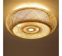 BLOOHK Lampada da soffitto semi-incasso in rattan intrecciato Boho, lampada da soffitto rustica in bambù da 15,7 pollici, lampada da soffitto in vimini naturale per camera da letto, soggiorno, sala da