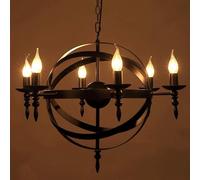 BLOOHK Lampadario a Sfera in Stile Industriale, Lampada a Sospensione a Forma di Ruota di carro a 6 luci, Nero Opaco, E14, Lampada da soffitto Vintage for Sala da Pranzo, Soggiorno, Ingresso