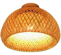 BLOOHK Lampadario da soffitto in Rattan e bambù Intrecciato a Mano, lampadario a Lanterna Rotonda Minimalista Vintage, Lampada da soffitto Rustica Naturale for corridoio(38 * 20CM)