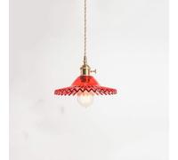 BLOOHK Lampadario in Vetro con Gonna Creativa nordica, lampadario a Sospensione con Testa Singola in Metallo Ottone, Lanterna da soffitto Regolabile for Illuminazione di ristoranti(Red)