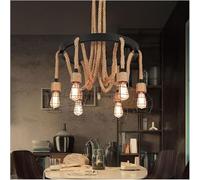 BLOOHK Lampadario Industriale a 6 luci, lampadario a Sospensione in Gabbia di Ferro con Corda di Canapa, Lampada a Sospensione Rustica for Sala da Pranzo, Soggiorno e Interni