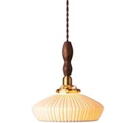 BLOOHK Lampadario Moderno in Ceramica, lampadario Vintage in Ottone Massiccio con Finitura Noce Giapponese, lampadario a Testa Singola E27 for Comodino da Camera da Letto, Bar caffetteria(22 * 24CM)