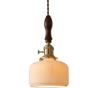 BLOOHK Lampadario Moderno in Noce Giapponese, E27, in Ottone e Ceramica, lampadario Vintage a Testa Singola, for Comodino, Camera da Letto, Bar(14 * 23CM)