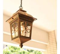 BLOOHK Lanterna da appendere all'aperto Lampada a sospensione impermeabile vintage con volute decorative in metallo for portico, patio, giardino, gazebo(Gold)