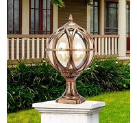 BLOOHK Lanterna da esterno vintage in bronzo, a forma di globo, IP54, impermeabile, in alluminio pressofuso, con reticolo decorativo in vetro ambrato trasparente, attacco E27, per illuminazione di can