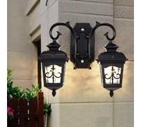 BLOOHK Lanterna da Parete Europea a Doppia Testa for Esterni, Applique for Impermeabile a 2 Luci, Luce for Portico in Alluminio Antiruggine Antico for Porta d'ingresso, Giardino, Patio e Villa(B)