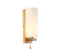 BLOOHK Sconce da parete moderna giapponese con interruttore a tirante, lampada paralume in vetro base in legno, E27 cablata for comodino camera letto, soggiorno
