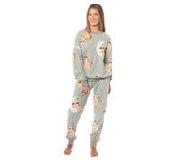 BLOOM BLENDS Pigiama da donna in pile stampato, morbido e caldo, a maniche lunghe, con stampa animalier, Bradipo, Taglia unica