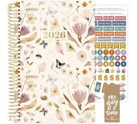 bloom daily planners Agenda 2026 (gennaio - dicembre), 14 x 21 cm, agenda settimanale e mensile, con adesivi e segnalibro, motivo giardino delle farfalle