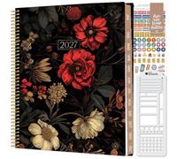 bloom daily planners Agenda 2027 e stencil da donna (21,6 x 27,9 cm), calendario settimanale e mensile (da gennaio a dicembre), copertina morbida, organizer per libri con adesivi, motivo floreale