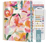 bloom daily planners Agenda 2027 (gennaio - dicembre 2027), agenda settimanale e mensile con copertina morbida da donna, agenda con adesivi, 14 cm x 21 cm, motivo pennellate