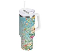 Bloom Flowers Floral Spring Vacuum Coldee Tumbler con cannuccia, resistente alle perdite, bottiglia d'acqua per bambini per la scuola riutilizzabile da viaggio tazza da caffè per uomo e donna regalo