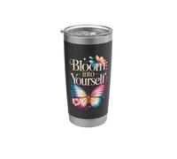 Bloom Into Yourself - Citazione floreale con farfalla Bicchiere termico in acciaio inox doppia parete