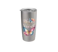 Bloom Into Yourself - Citazione floreale con farfalla Bicchiere termico in acciaio inox doppia parete