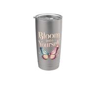 Bloom Into Yourself - Citazione floreale con farfalla Bicchiere termico in acciaio inox doppia parete