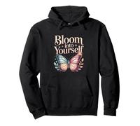 Bloom Into Yourself - Citazione Floreale con Farfalla Felpa con Cappuccio
