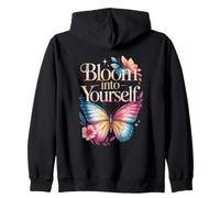 Bloom Into Yourself - Citazione Floreale con Farfalla Felpa con Cappuccio