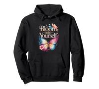 Bloom Into Yourself - Citazione Floreale con Farfalla Felpa con Cappuccio