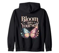 Bloom Into Yourself - Citazione Floreale con Farfalla Felpa con Cappuccio