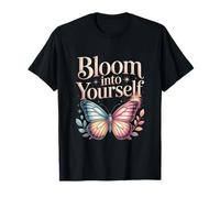 Bloom Into Yourself - Citazione Floreale con Farfalla Maglietta