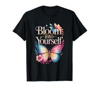 Bloom Into Yourself - Citazione Floreale con Farfalla Maglietta