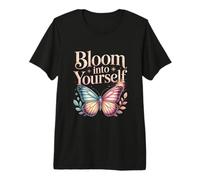 Bloom Into Yourself - Citazione Floreale con Farfalla Maglietta Premium