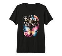 Bloom Into Yourself - Citazione Floreale con Farfalla Maglietta Premium