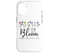 Bloom Where You Are Planted God Quote Bible Verse Christian Custodia per iPhone 16