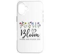 Bloom Where You Are Planted God Quote Bible Verse Christian Custodia per iPhone 16 Plus