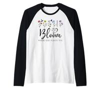 Bloom Where You Are Planted God Quote Bible Verse Christian Maglia con Maniche Raglan