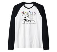 Bloom Where You Are Planted Wildflower Christian Bible Verse Maglia con Maniche Raglan