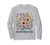 Bloom Your Way - Maglietta con Citazione Floreale e Farfalla Maglia a Manica