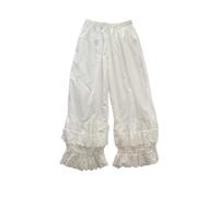 Bloomers - Pantaloni da donna, 100% cotone, Lolita Bloomer, estivo, capri, pigiama lungo, con mezza scivolata, stile vittoriano, colore: bianco