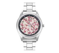 Blooming Cherry Blossom Fashion Orologio da polso al quarzo in acciaio inossidabile con numeri arabi per uomo donna, Stile:, regular, MHXYZHW
