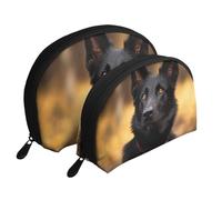 Blooming Cherry Tree - Trousse portatile per cosmetici, organizer da viaggio con cerniera e scomparti interni, Cane Pastore Tedesco Nero, Taglia unica