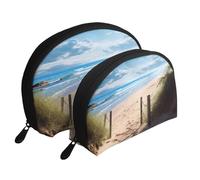 Blooming Cherry Tree - Trousse portatile per cosmetici, organizer da viaggio con cerniera e scomparti interni, Spiaggia paesaggio, Taglia unica