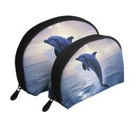 Blooming Cherry Tree - Trousse portatile per cosmetici, organizer da viaggio con cerniera e scomparti interni, Delfino elegante, Taglia unica