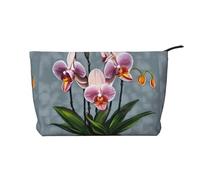 Blooming Orchidee Chiusura a Cerniera Borsa Trucco Corduroy Organizer Multifunzionale 22x7x17cm per Viaggi Campeggio Vacanze Fitness, Nero , Taglia unica