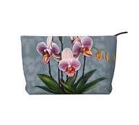 Blooming Orchids Printed Velluto a coste Cosmetic Bag - Borsa da toilette portatile da donna con cerniera