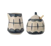 Bloomingville Allium - Bricco per latte e zuccheriera blu, set di 3 stoviglie in ceramica