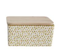 Bloomingville Burriera Ceramica Giallo Bianco Coperchio di Legno Bambù Dose con