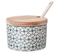 Bloomingville Contenitore per Sale con Coperchio e Cucchiaio Kristina - in gres colorato Ø 10 cm, Blu, Ceramica Gres, capacità 250 ml