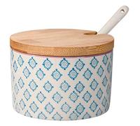 Bloomingville Contenitore per Sale con Coperchio e Cucchiaio Patrizia - in gres colorato Ø 10 cm, Blu, Ceramica Gres, capacità 250 ml