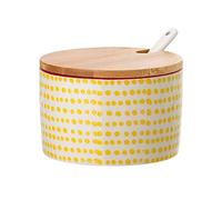 Bloomingville Contenitore per Sale con Coperchio e Cucchiaio Susie - in gres colorato Ø 10 cm, Giallo, Ceramica Gres, capacità 250 ml