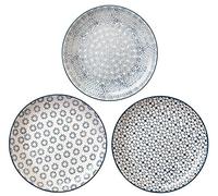 Bloomingville Kristina Retro - Set di 3 piatti piani grandi, stile vintage, ø 25 cm, in ceramica, colore: blu